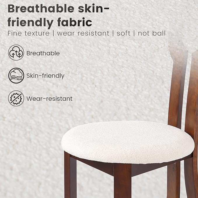 Wooden Dining Chairs Set of 2 Upholstered Kitchen & Dining Room Sherpa Chairs, Mid Century Modern Dining Chairs White with Walnut Legs