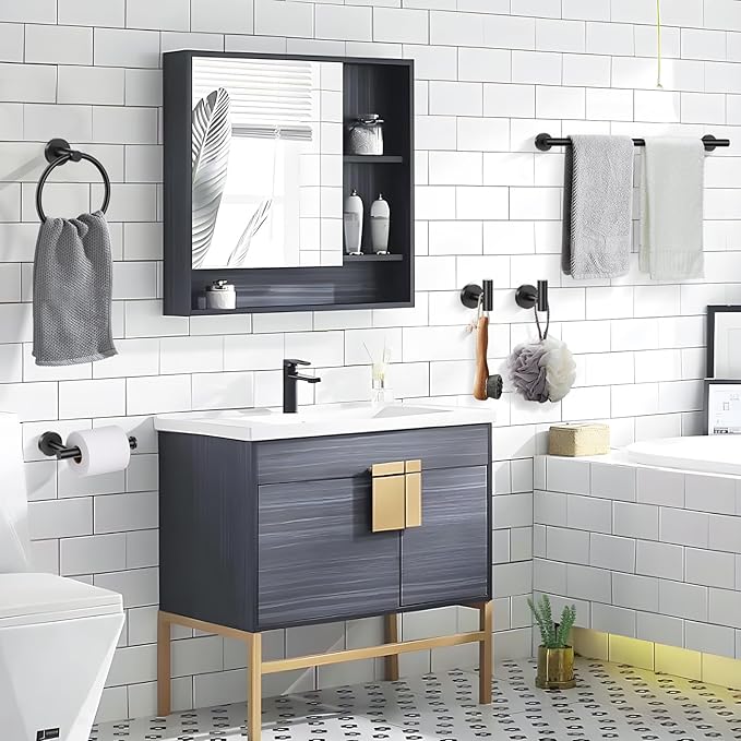 Lairuier Matte Black Bathroom Hardware Set, 10-Piece Towel Bar Set SUS304 Stainless Steel Bathroom Hardware Accessories Set Round Towel Holder Set Wall Mounted