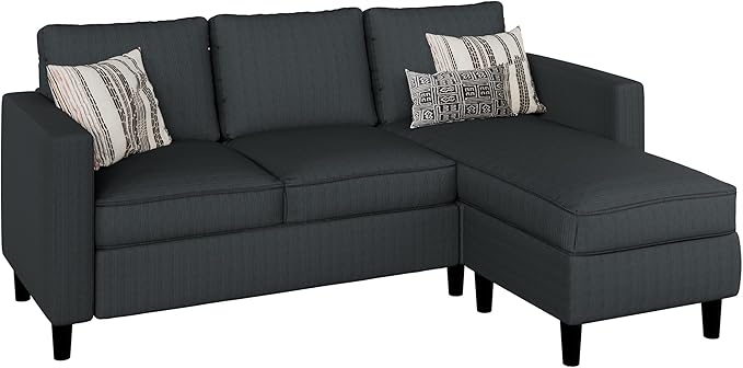 JAMFLY Sectional Sofa Couch Convertible L Shaped Sofas with Ottoman Small Sectional Couches for Living Room, 3 Seater Couch for Small Spaces, Dark Grey