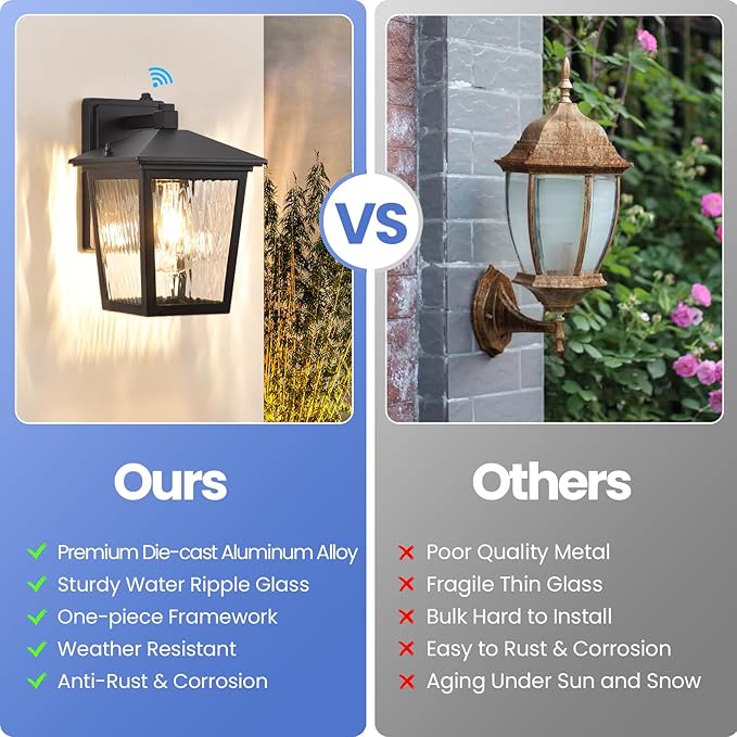 Dusk to Dawn Outdoor Wall Lantern, Exterior Wall Sconce Light Fixture with E26 Base, Black Waterproof Wall Mount Light, Outdoor Lantern for Porch