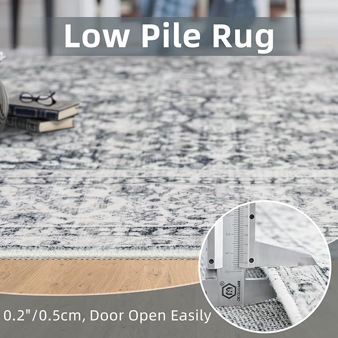 Area Rugs 5x7 - Grey Area Rug for Living Room, Bedroom & Dining Room - Soft Faux Wool, Low-Pile Distressed Carpet Print Floor Covering