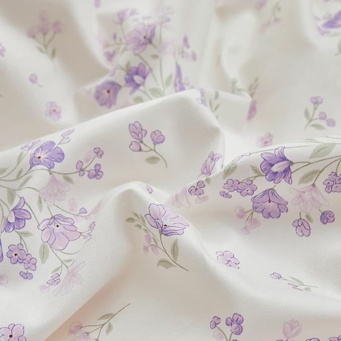 EAVD Purple Floral Comforter Set Full White Soft Microfiber Chic Shabby Garden Small Floral Bedding Comforter Set 1 Full Bed Comforter and 2 Pillowcases Fresh Botancial Comforter Set for All-Season