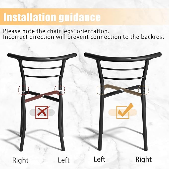 JUMMICO 3-Piece Wooden Round Table & Chair Set, Space Saving Kitchen Breakfast Nook Wood Grain Tabletop with Metal Frame and Built-in Wine Rack for Kitchen, Dining Room (White/Silver)