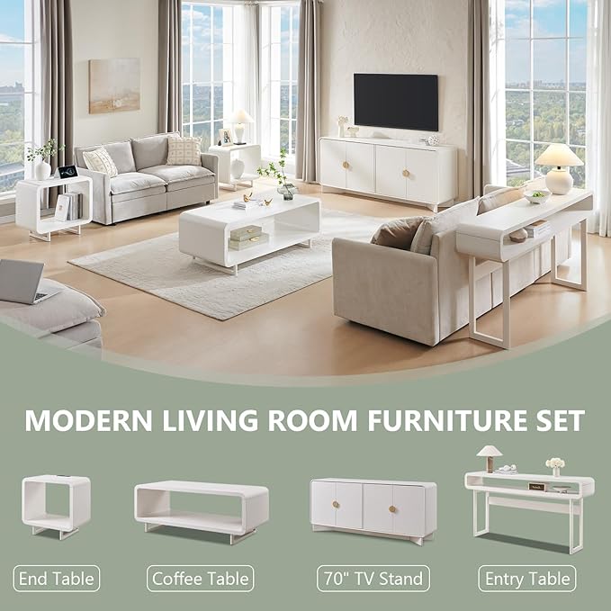 63-Inch Long Console Table, 31.5" Tall Modern Entryway Table with Open Storage Shelf, Curved Profile Design, Narrow Wood Sofa Table Behind Couch Table for Living Room, Hallway, Foyer, White