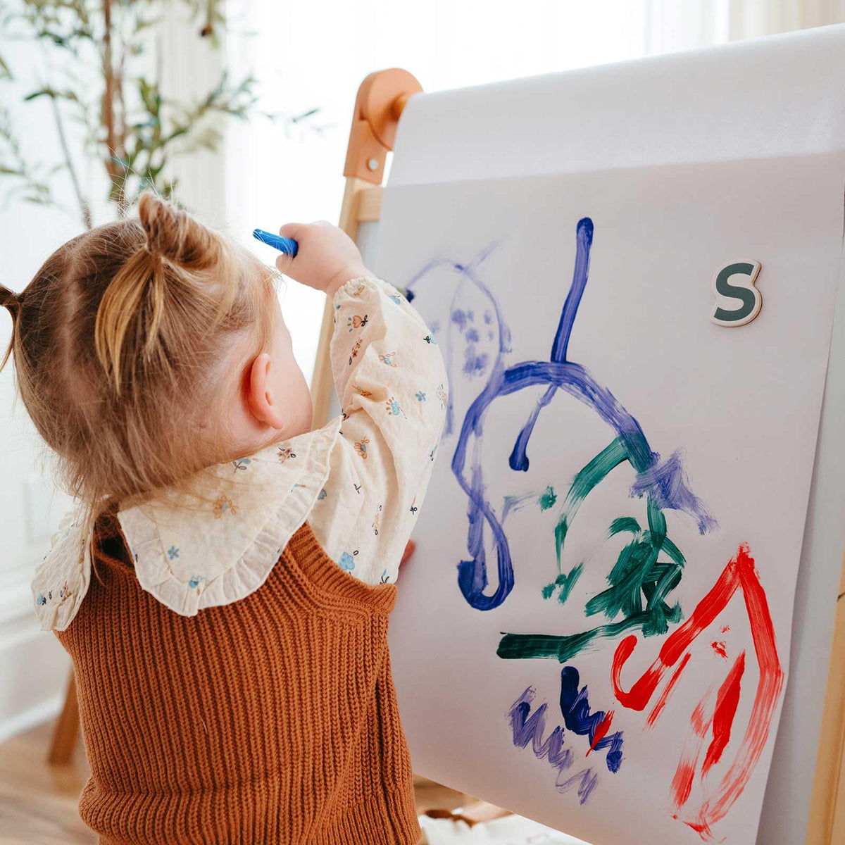 Tiny Land Foldable Wooden Art Easel for Kids, with Chalkboard & Whiteboard