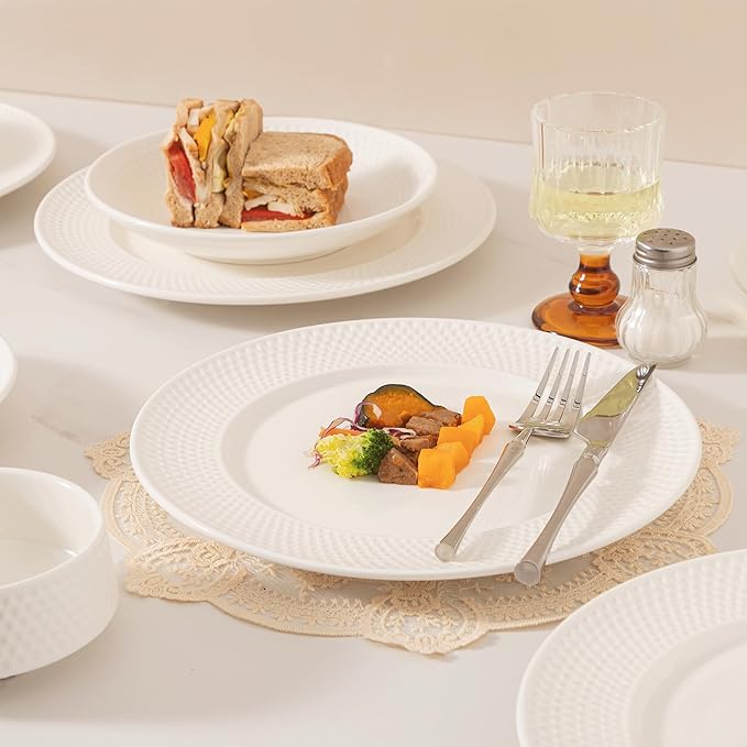 Dinnerware sets plates and bowls sets modern plates,Handmade Reactive Glaze Stoneware Plates and Bowls Sets,Highly Scratch Resistant Dishwasher & Microwave Safe Dishes Set (style - 6, 4 - Set (12pcs))