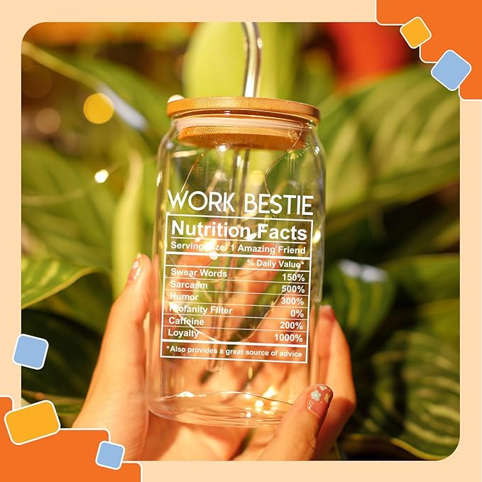 NewEleven Christmas Gifts For Friends, Bestie – Work Bestie Presents For Friends - Thank You Gift For Coworkers, Unique Ideas to Give For Coworker Leaving, Farewell Party – 16 Oz Coffee Glass