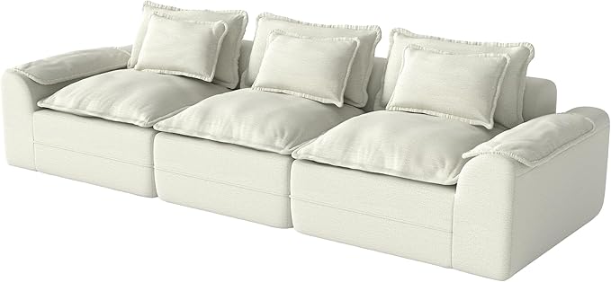 Hobestluk 120" Cloud Sectional Couch 3-Seater Sofa with Deep Seat Modular Sofa with Removable Cover Large Sofa Couch for Living Room (Beige, 3-Seater Sofa)