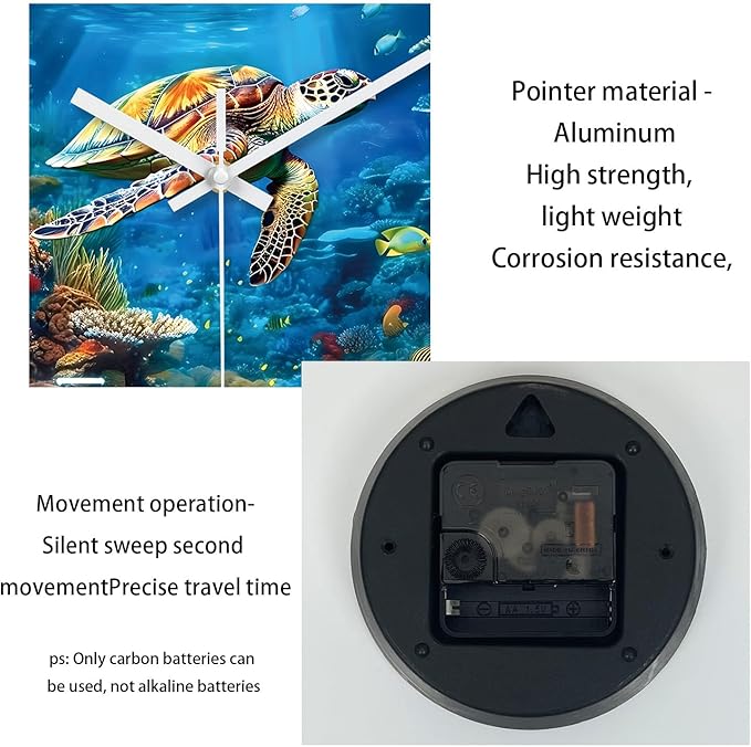 XNM Ocean Round Kitchen Clocks Battery Operated 12 Inch Sea Turtle Analog Wall Clock Modern Funny Blue Glass Wall Clock Silent