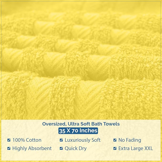 DAN RIVER 2 Pack Luxury Bath Sheets 35x70, 600 GSM, Soft & Quick Dry 100% Ring Spun Cotton Towels Ideal for Hotels, Spas, Gyms & Salons Extra Large, Yellow