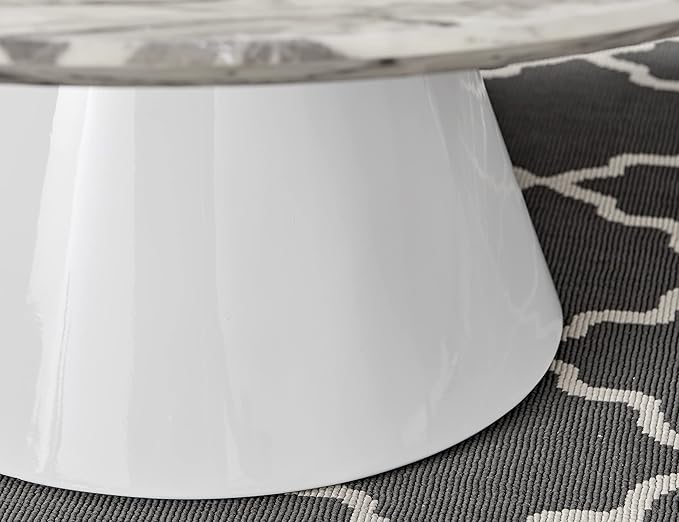Furniturebox UK Coffee Table - Palma Round Coffee Table - Contemporary Minimalist Coffee Table with Tapered Central Pillar - White Marble-Effect Finish - Living Room Furniture