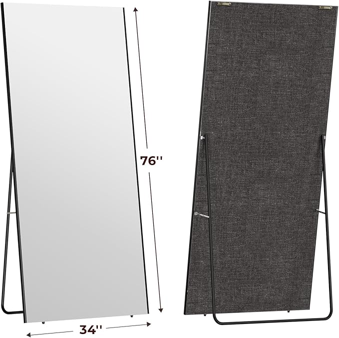 76"x34" Full Length Mirror with Stand, Shatterproof Lightweight Glassless Floor Mirror for Living Room Cloakroom Bedroom Kids Room Boutique Dorm Store, Child & Pet Friendly (Gold)