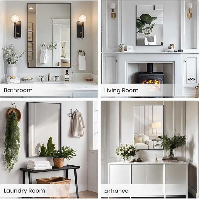 Wall Mirror 30" x 40" for Bathroom Modern Black Deep Frame Mirror for Wall Decorative Horizontal or Vertical Wall Mounted Mirror for Bedroom Living Room Entryway Wall Decor
