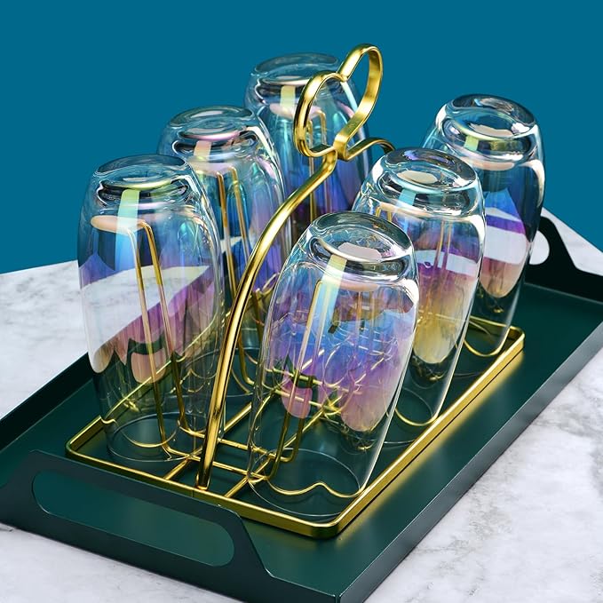 CUKBLESS Iridescent Drinking Glasses Set of 6 ,Crystal Highball Water Glasses,Glass Cups for Water, Juice, Beverage, Mojito,13 Oz
