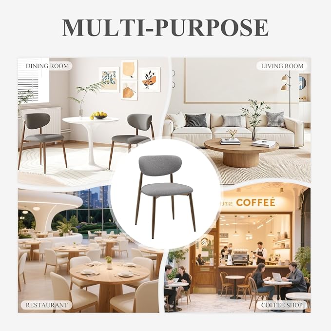Dining Chairs Set of 6, Upholstered Dining Room Chairs with Metal Legs and Anti Slip Pads, Curved Back Kitchen Chair for Home and Restaurant Use, Light Grey