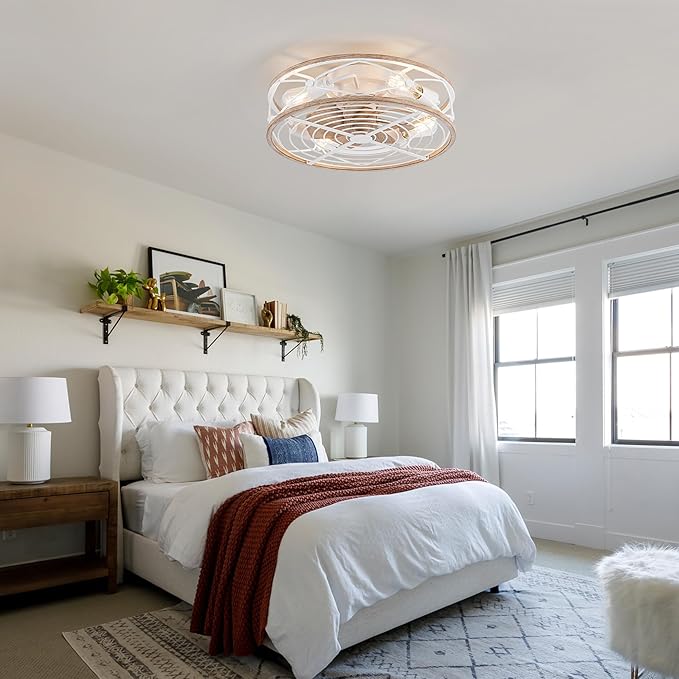 TIFEROR Flush Mount Ceiling Fan with Light, 20" Farmhouse Low Profile Ceiling Fan with Remote, Reversible Motor, Suitable for Bedroom, Kitchen, Dining Room, Hallway