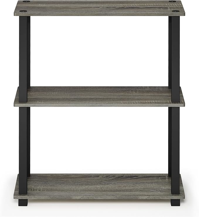 Furinno TURN-S-TUBE Storage Shelves, 3-Tier Book Shelf, Corner Shelf, Toolless Open Shelves, for Organization and Storage, Living Room, Garage, Home Office, French Oak