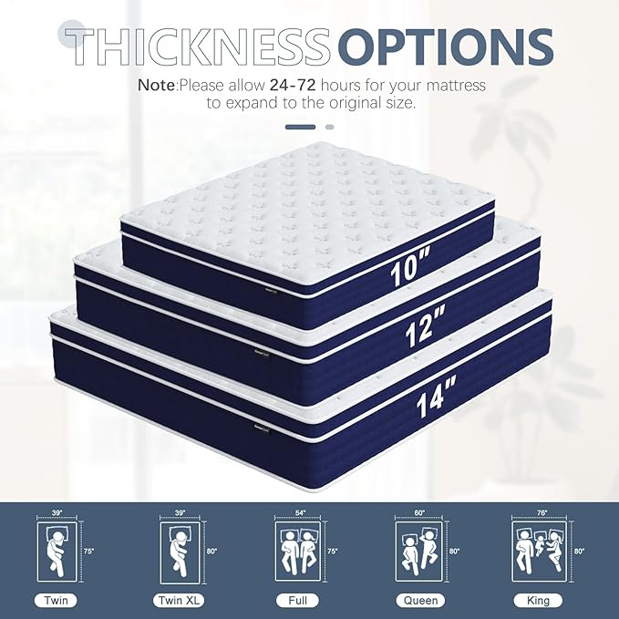 Queen Mattress 12 Inch, Gel Memory Foam Hybrid Mattresses with Luxury 10 Layers, Medium Firm Queen Bed Mattress in a Box with Pressure Relief and Support, CertiPUR-US Foam & 365-Night Trial