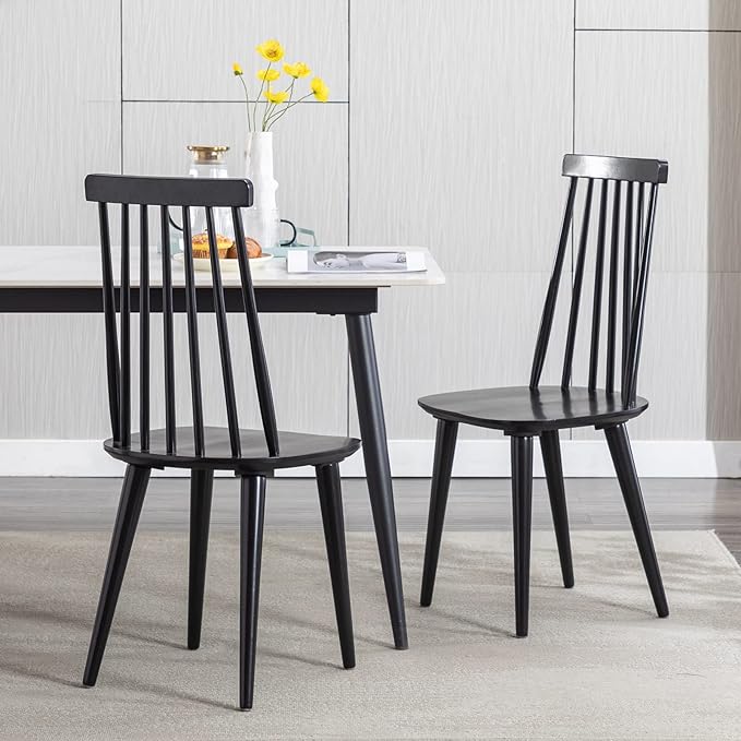 DUHOME Dining Chairs Set of 2 Wood Dining Room Chair Black Spindle Side Kitchen Room Country Farmhouse Chairs Black