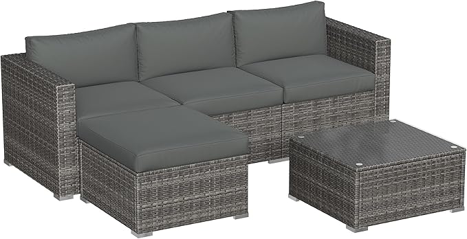 Outdoor Patio Furniture Set, Rattan Outdoor Sectional Furniture, Patio Conversation Sets for Balcony, Porch, Backyard, Deck, Garden, Beige