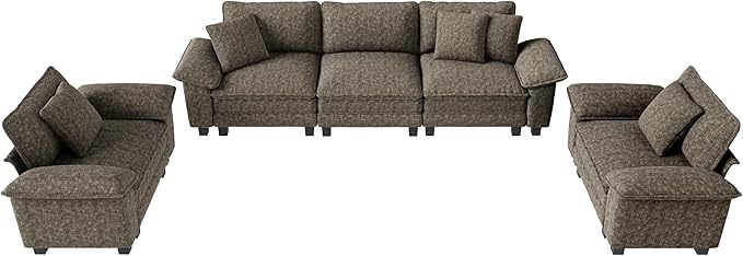L-Shaped Cloud Modular Sofa Set, Deep Seat 3-Piece 5-Seater Sectional Couch & Removable Arms, Plush Chenille for Living Room - Smoky Gray
