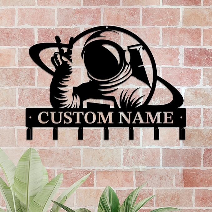 Personalized Custom Astronaut UFO Metal Wall Keys Hooks,Clothes Hooks Astronaut Art coat racks,door holder,Black Astronaut decorations for home,Entrance doors,Hallway, Bedroom,Keys,Hats (Style G)