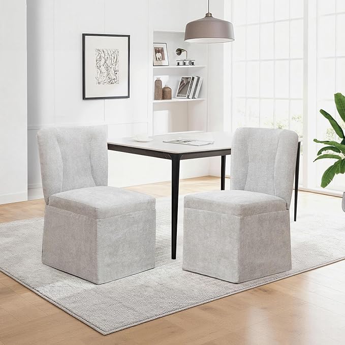Kitchen Table Chairs Set of 4, Linen Upholstered Dining Chairs with Metal Frame, Modern Dining Room Chairs for Kitchen, Grey
