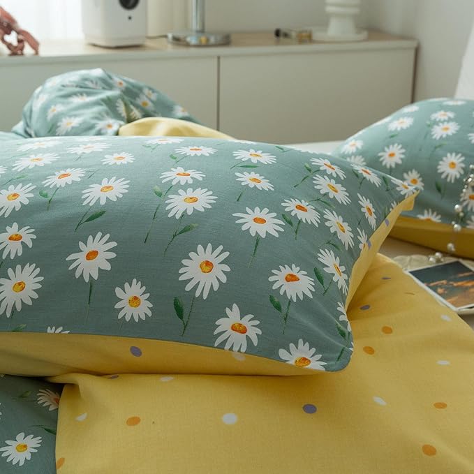 EAVD Fresh Garden Style Daisy Floral Queen Comforter Set Sage Green Fluffy Soft Microfiber Chic Flower Bedding Set for Girls Women Vintage Style Botanical Comforter Set for All-Season