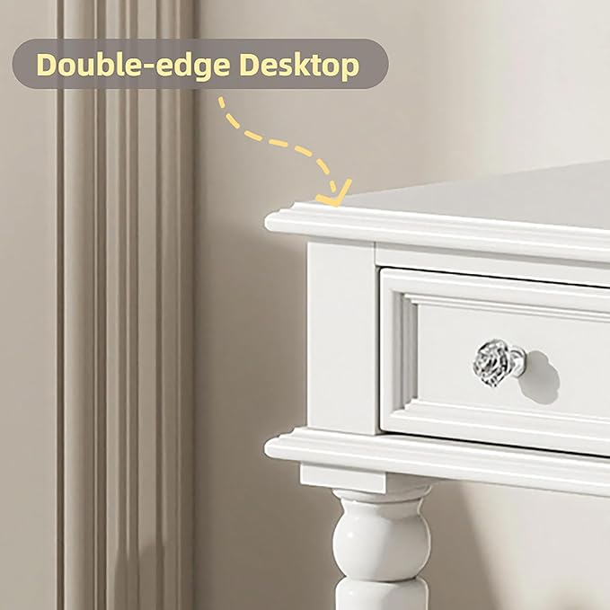 Merax Retro Makeup Vanity Desk with Large Mirror, 39.3 Inch Dressing Table with 3 Drawer for Jewelry Storage, Small Exquisite Console Table for Entryway Living Room Bedroom Hallway Foyer, White
