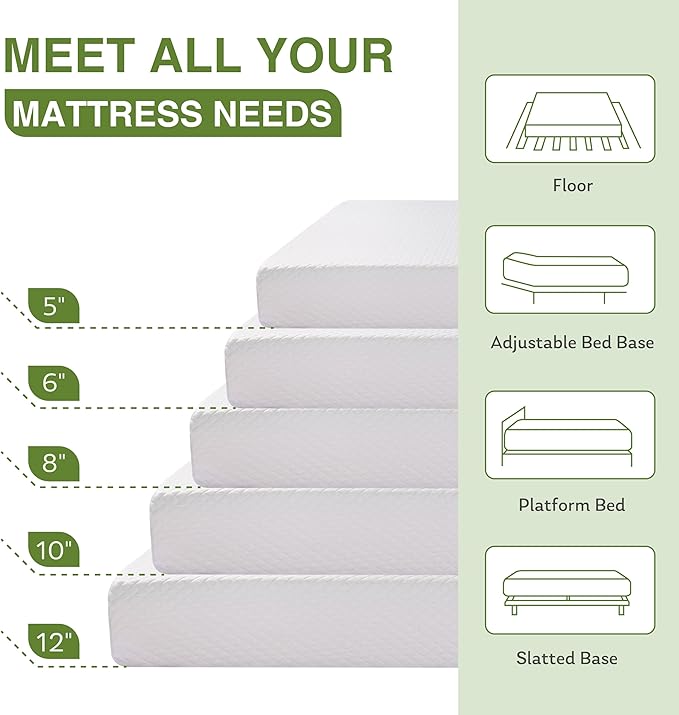 EGOHOME 6 Inch Twin Mattress for Kids, Memory Foam Mattress with Cooling Green Tea Gel, Relieve Pressure with Medium Firm Support, CertiPUR-US Certified, 75''L x 38''W, White