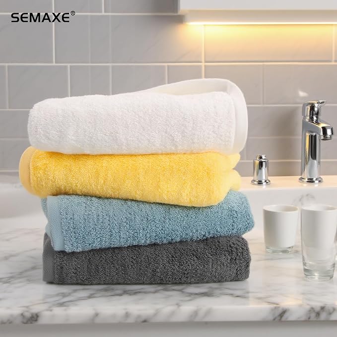 SEMAXE Hand Towels for Bathroom, 100% Cotton Towels with Hanging Loops, Soft and Absorbent, 4 Pack Hand Towel Set for Gym, Shower, Hotel, Spa and Kitchen, Yellow+Grey