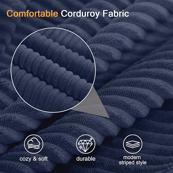 COMAX Convertible Sofa Bed, Folding Floor Couch Corduroy Fold Out Couch Bed Futon Sleeper Mattress with Pillows, Boneless Sofa Comfy Lounge Loveseat for Living Room Bedroom, Navy