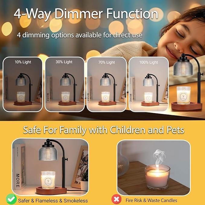 Candle Warmer Lamp Remote Control, Timer and Dimmer, Birthday Gifts for Women Mom Sister, House Warming Gifts Vintage Home Decor, Adjustable Height Wax Melt Warmer for Jar Candles with 2 Bulbs