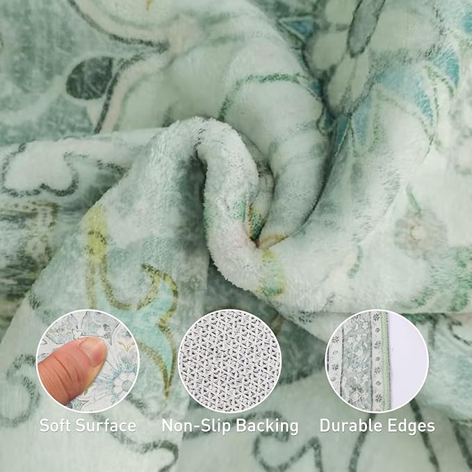 3x5 Soft Washable Area Rugs for Living Room and Bedroom, Non-Slip Stain Resistant Indoor Carpet, Cozy Floor Mat for Dining Room, Office,Stain Resistant Entryway Green Floral
