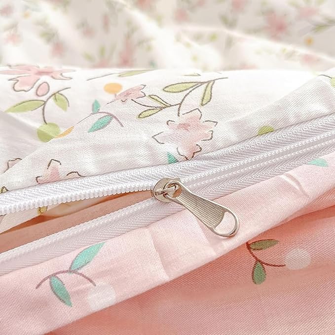 Vintage Style Pink Floral Duvet Cover Queen Cotton Garden Flower Comforter Cover Girls Cute Floral Bedding Set Chic Botanical Comforter Cover with 2 Pillowcases White Floral Duvet Cover with Zipper