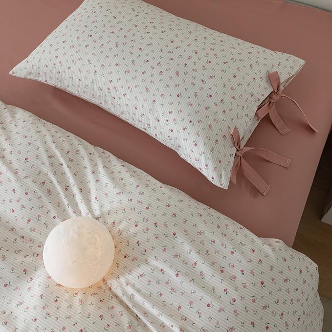 EAVD Garden Style Small Pink Floral Comforter Set Full Soft Fluffy Microfiber Chic Cute Pink Floral Bedding Set with 2 Pillowcases Fresh Cottagecore Botanical Comforter Set for All-Season
