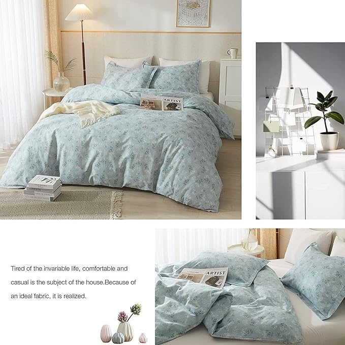 EAVD Blue Floral Comforter Set Full Soft Microfiber Chic Shabby Garden Floral Bedding Set 1 Full Comforter and 2 Pillowcases Reversible Floral Botanical Comforter Set for All-Season