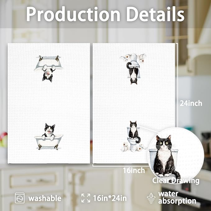 Funny Tuxedo Cat Hand Towels Set of 2, Gifts for Tuxedo Cat Owners Lovers Women Men, Cute Kitten Pet Decor for Bathroom, Funny Pet Lovers Toilet Hand Towels for Bathroom Washroom,16x24In