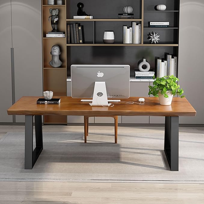 Modern Solid Wood Executive Desk – Spacious and Minimalist Home Office Workstation Perfect for Writing and Professional Use (Light Brown, 55.12)