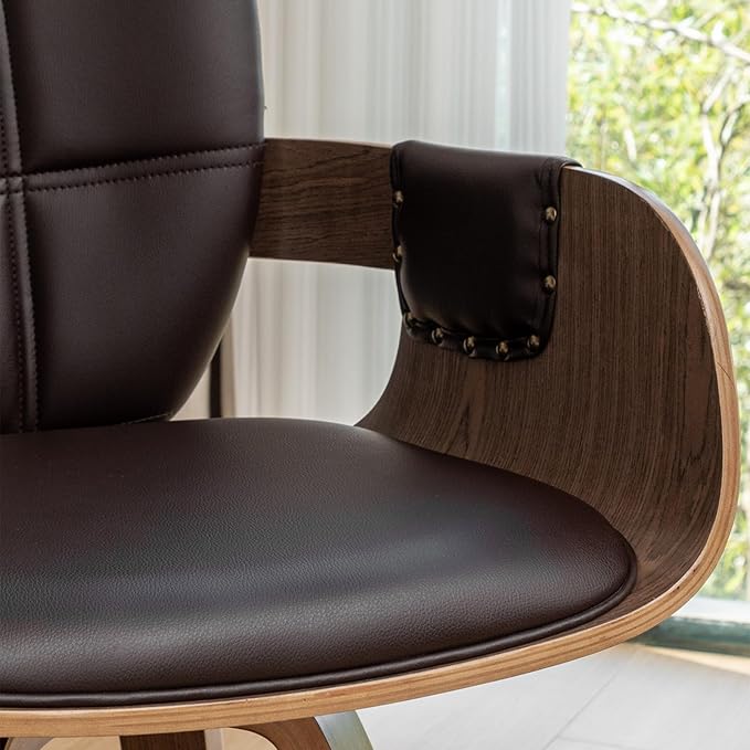 Set of 4 Swivel Walnut Dining Chairs - Mid Century Dining Chairs with Arm and Curved Back, Walnut Craftsmanship, Bentwood Structure, Perfect for Living Room/Reception/Restaurant/Kitchen (Coffee Brown)