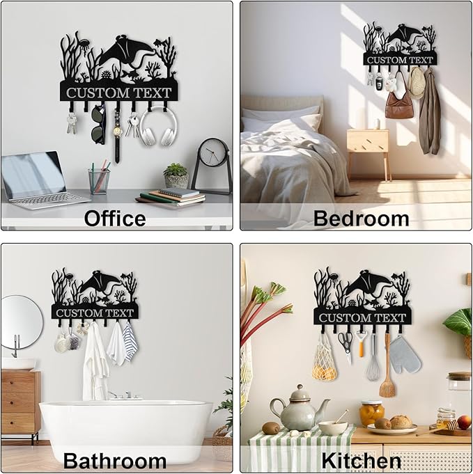 Personalised Beach Theme Key Holder for Wall, Tropical Style Key Holder Wall Mount, Decorative Key Rack Coat Hooks for Living Room Bathroom Kitchen Office Entryway, Home Decor Gifts