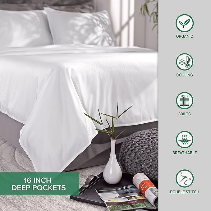 Pure Bamboo Queen Sheets, Genuine 100% Organic Viscose Derived from Bamboo Bed Sheet Set, Luxuriously Soft & Cooling, Double Stitching, 2 Year Quality Promise (Queen, Silver Pearl)