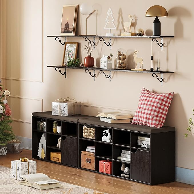 DINZI LVJ Long Wall Shelves, 23.6" Large Floating Shelves Set of 2, Farmhouse Display Shelf Wall Mounted with Heavy Duty Brackets, Easy Assembly for Kitchen, Bathroom, Bedroom, Balcony, Espresso