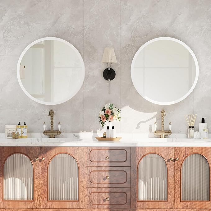 Royal Windsor 20 Inch Round Medicine Cabinet Mirror, Bathroom Mirror Wall Cabinet with Storage and Shelf, Surface Wall Mounted,Arched Cabinet Makeup Vanity Mirror for Bedroom, White