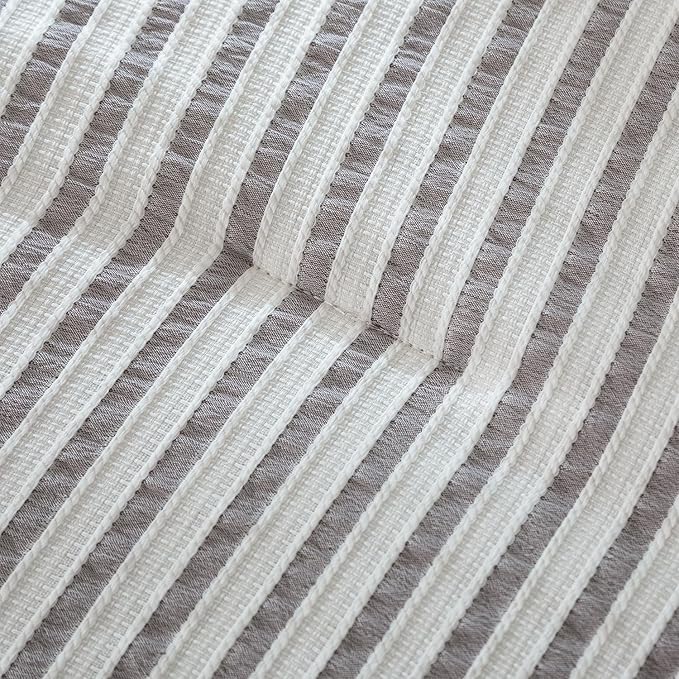 Grayish Purple Comforter Queen Set Striped 100% Soft Washed Microfiber Jacquard 3 Pieces Striped Bedding Sets Purple White Comforter Queen for All Seasons and 2 Pillowcases Comfort Breathable
