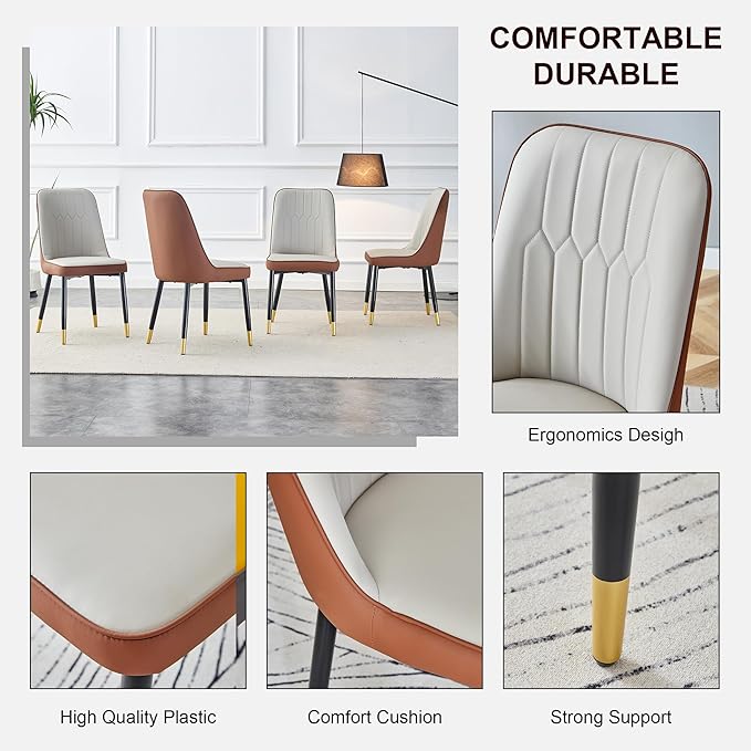 Modern Dining Table Set for 6, Marble Kitchen Table Chair Set for 6, Rectangular Kitchen Table with 6 Pu Leather Upholstered Chair for Dining Room