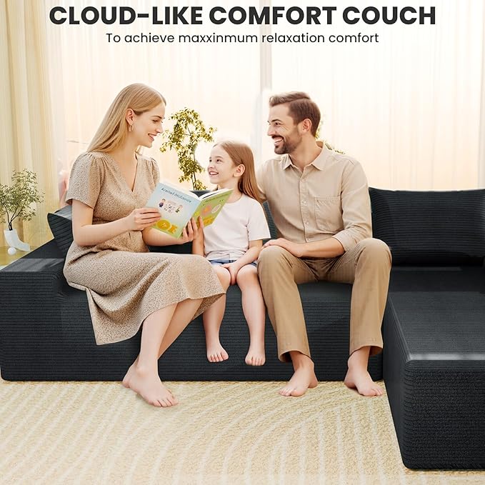 LEVELEVE 107" Cloud Sectional Couch with Deep Seat,Modern Modular Sofa with L-Shape Chaise,No Assembly Required, Upholstered Couches for Living Room Bedroom(Dark Gery,Right Facing Chaise)