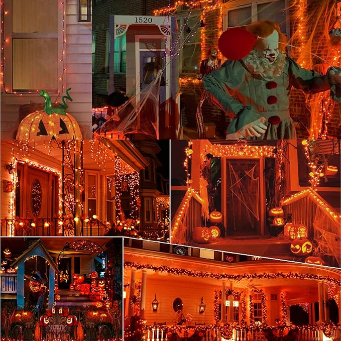 SUNSGNE C7 Orange Halloween Lights, 25Ft Outdoor String Lights with 27 Clear Orange Bulbs(2 Spare), Vintage Christmas Lights for Patio, Cafe, Party, Holiday, Christmas Decor- Black Wire