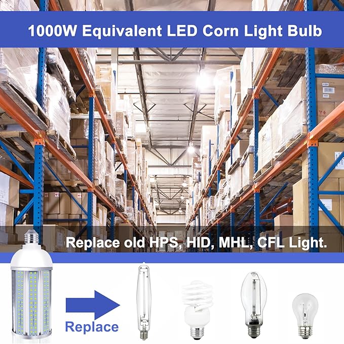100W LED Corn Light Bulb 2 Pack, 10000 Lumen 5000K Daylight White E26/E39 Led Corn Bulb for Outdoor Indoor Garage Warehouse Factory Workshop