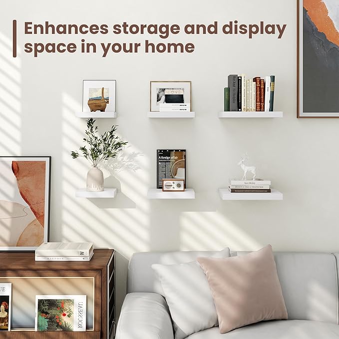 Fun Memories Floating Shelves for Wall - 12 Inch Square Shelves with Invisible Brackets, Small Wall Shelf for Living Room, Bathroom, Bedroom, and Kitchen Decor,Set of 3